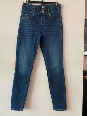 Ann Taylor Dark Blue Skinny Jeans with Triple Button Waist